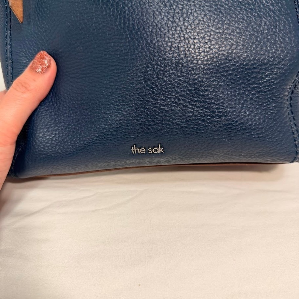 The Sak Ashland Crossbody Navy Hobo Shoulder Bag Leather Purse Distressed Worn - Picture 3 of 13